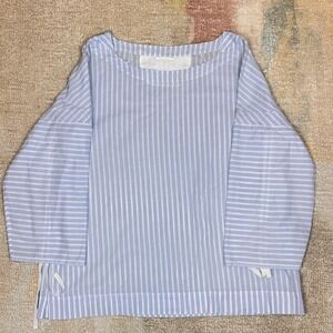 Le Sente Patrizia Striped Blouse Women's Size XL 48 Light Blue Tie Detail Top